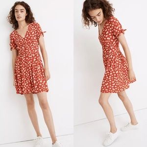 Madewell Sz 12 Button-Front Tie-Sleeve Retro Dress in Happy Hibiscus